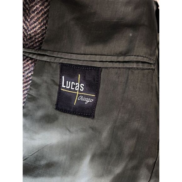 Rare Vintage Brown Herringbone Wool Blazer W/ Classic 2-Button Up Lucas Chicago - Picture 8 of 13